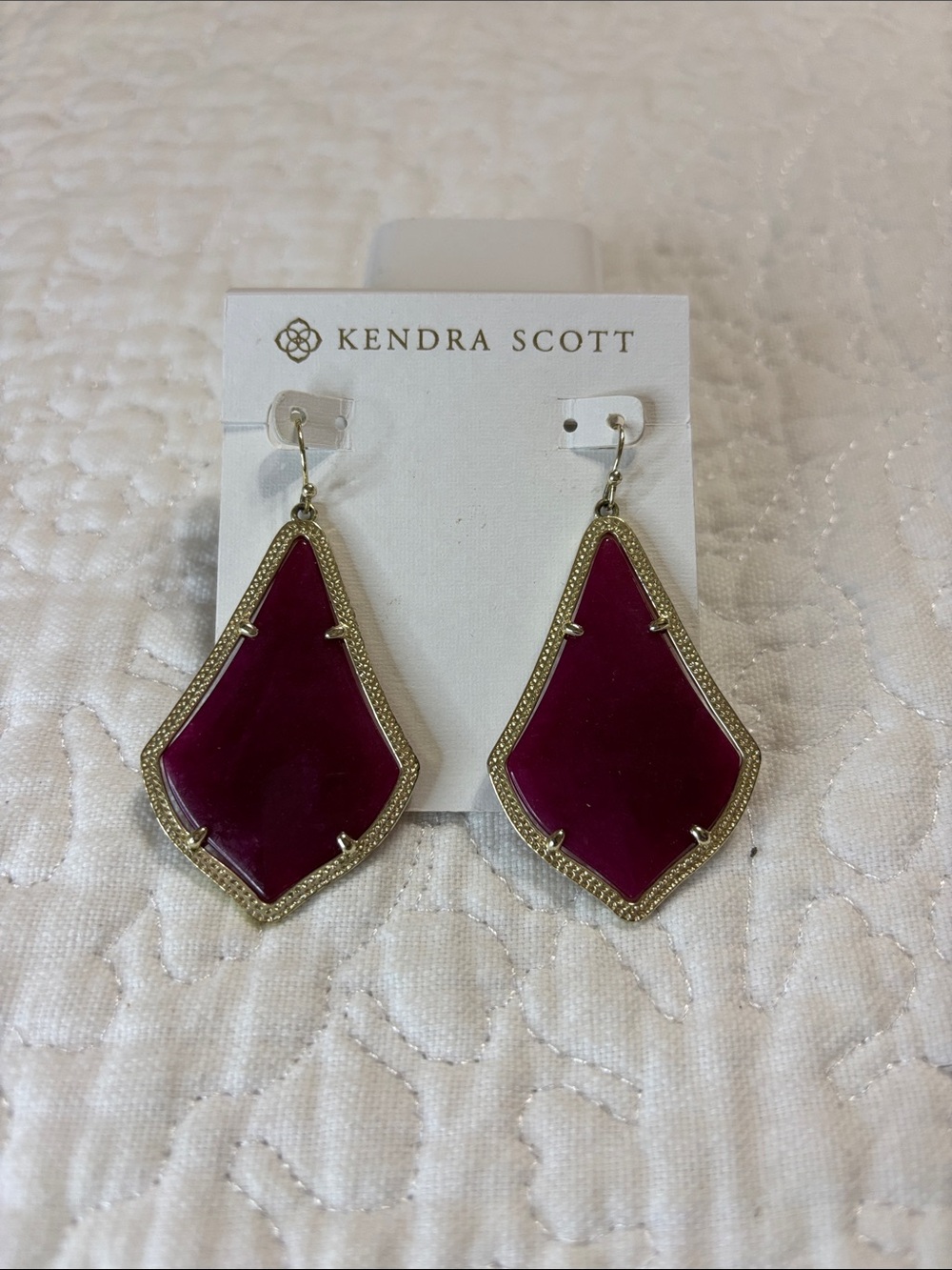 Kendra Scott Magenta Drop Earrings with Gold Trim